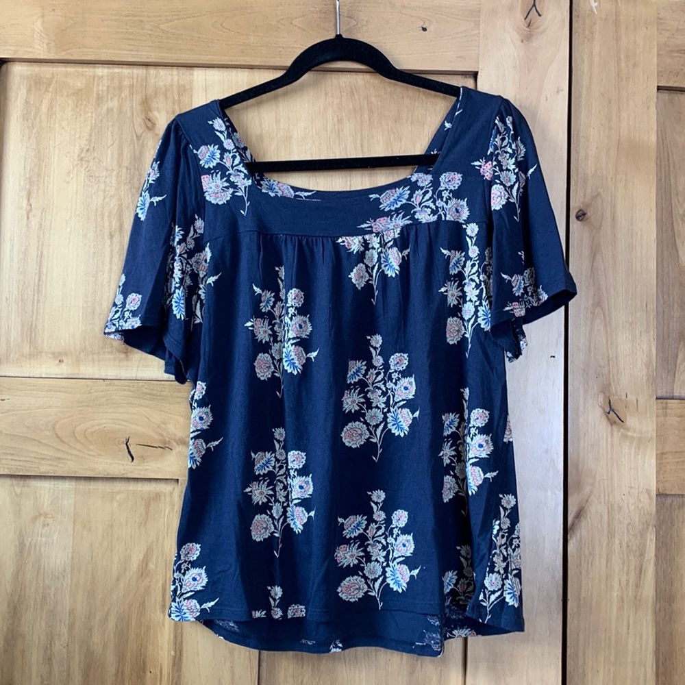 Floral square neck peasant blouse